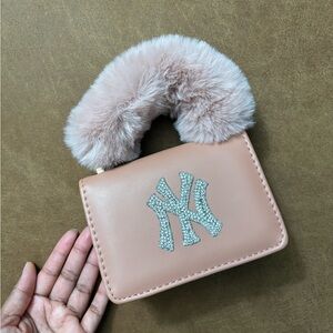 Faux Fur Handle Pink Handbag
